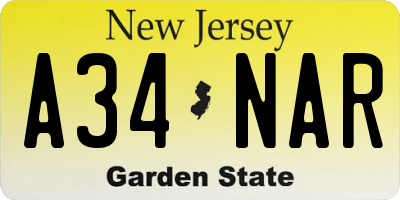 NJ license plate A34NAR