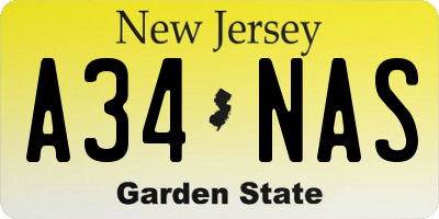 NJ license plate A34NAS