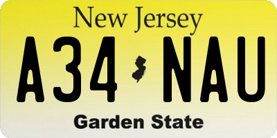NJ license plate A34NAU