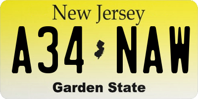 NJ license plate A34NAW