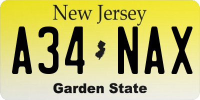 NJ license plate A34NAX