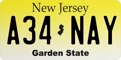 NJ license plate A34NAY