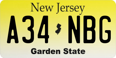 NJ license plate A34NBG
