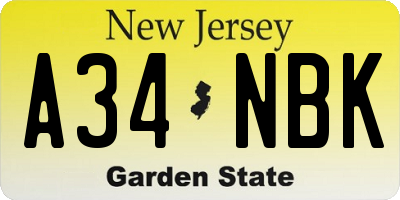 NJ license plate A34NBK