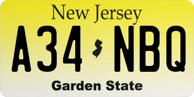 NJ license plate A34NBQ
