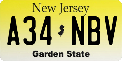 NJ license plate A34NBV