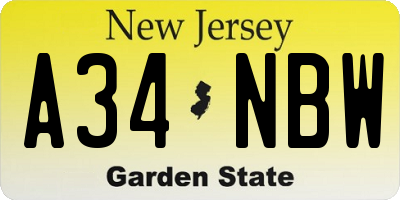NJ license plate A34NBW