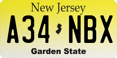 NJ license plate A34NBX