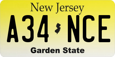 NJ license plate A34NCE