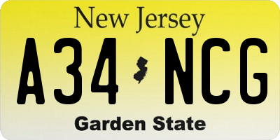 NJ license plate A34NCG