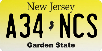 NJ license plate A34NCS