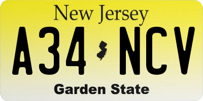 NJ license plate A34NCV