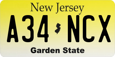 NJ license plate A34NCX