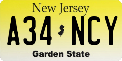 NJ license plate A34NCY
