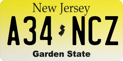 NJ license plate A34NCZ