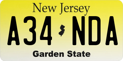 NJ license plate A34NDA