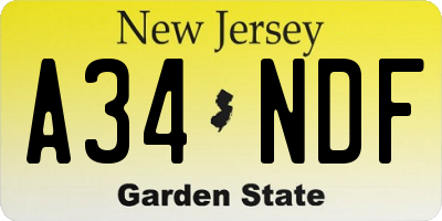 NJ license plate A34NDF