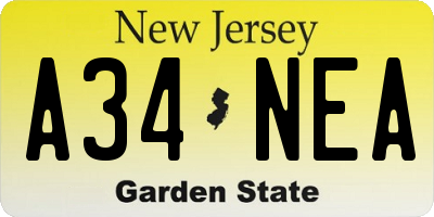 NJ license plate A34NEA