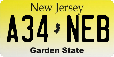 NJ license plate A34NEB