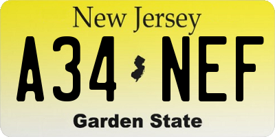 NJ license plate A34NEF
