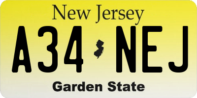 NJ license plate A34NEJ