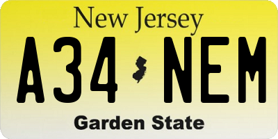 NJ license plate A34NEM