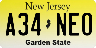 NJ license plate A34NEO