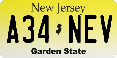 NJ license plate A34NEV