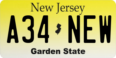 NJ license plate A34NEW