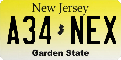 NJ license plate A34NEX