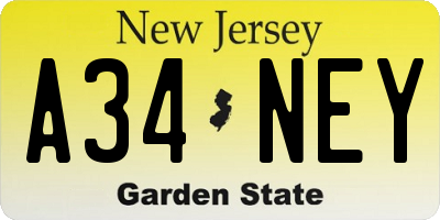 NJ license plate A34NEY