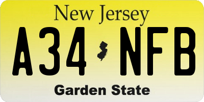 NJ license plate A34NFB