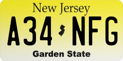 NJ license plate A34NFG