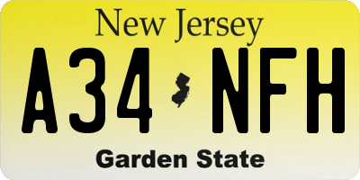 NJ license plate A34NFH
