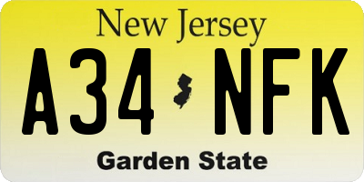 NJ license plate A34NFK