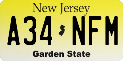 NJ license plate A34NFM