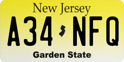 NJ license plate A34NFQ