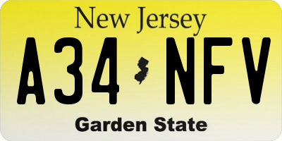NJ license plate A34NFV