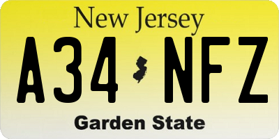 NJ license plate A34NFZ