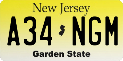 NJ license plate A34NGM
