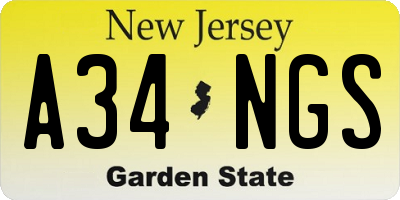 NJ license plate A34NGS