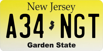 NJ license plate A34NGT