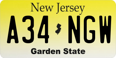NJ license plate A34NGW