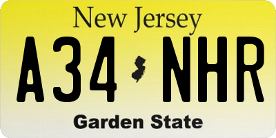 NJ license plate A34NHR