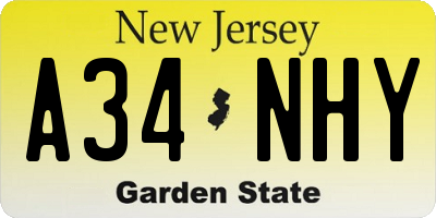 NJ license plate A34NHY
