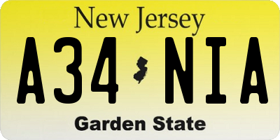 NJ license plate A34NIA