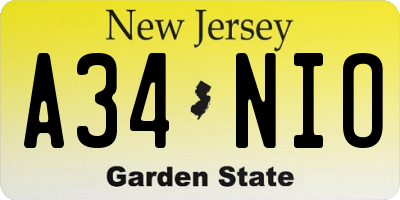 NJ license plate A34NIO