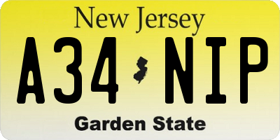 NJ license plate A34NIP