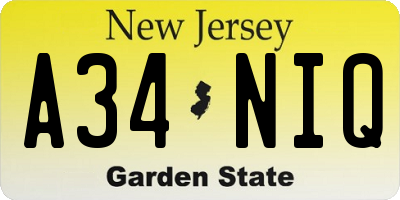 NJ license plate A34NIQ