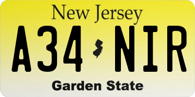 NJ license plate A34NIR